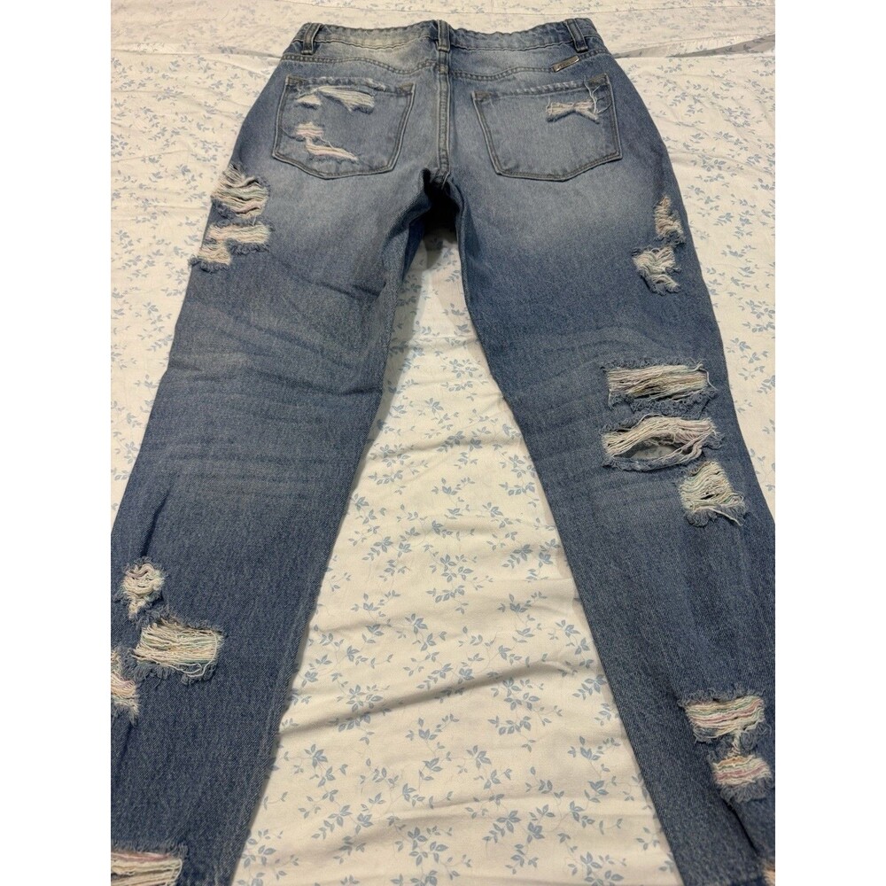 ♡KanCan Womens High Rise Distressed Straight Jeans Rainbow Thread Size 5 26 - Picture 10 of 10